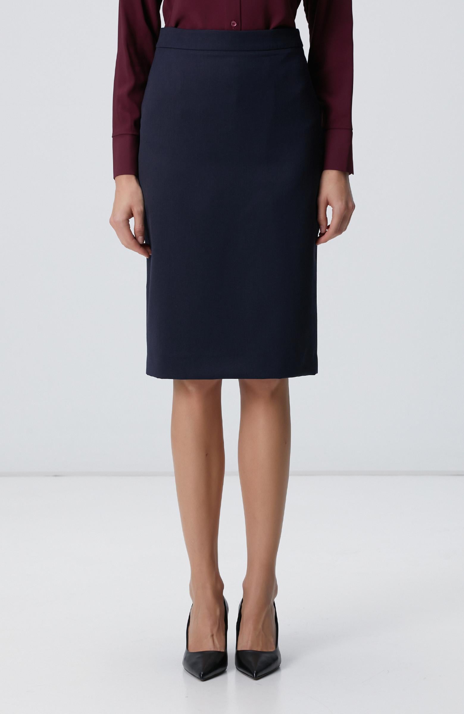 Network Kadın Lacivert Yün Karışımlı Midi Kalem Etek