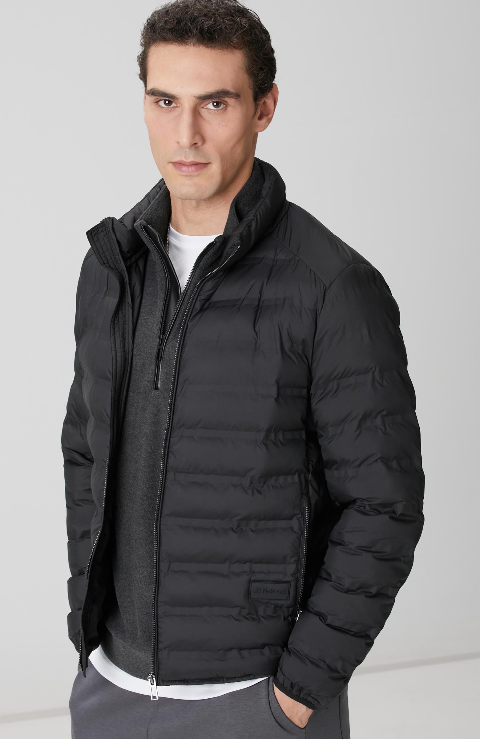  Network Erkek Siyah Puffer Mont