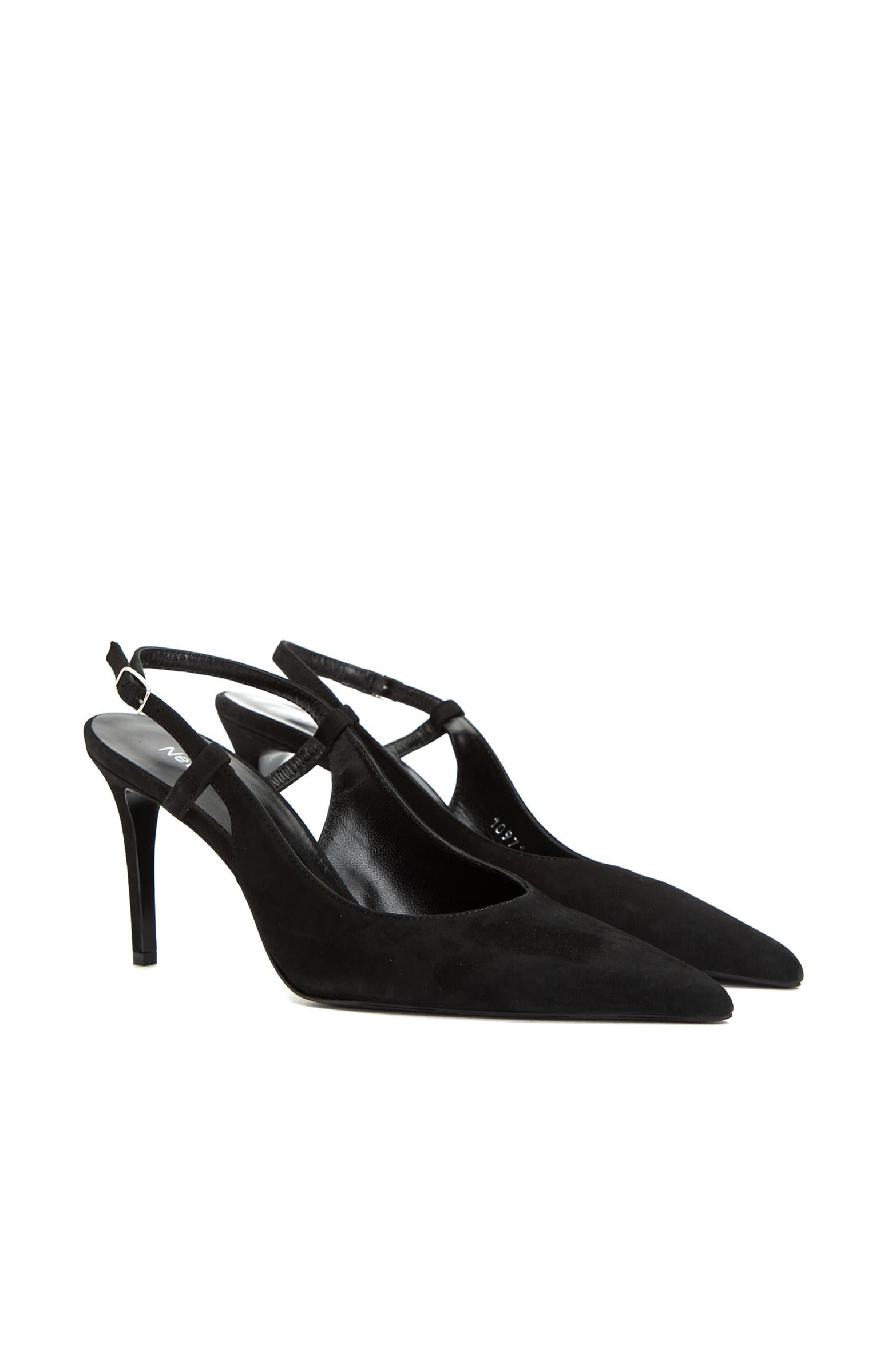 Network Kadın Siyah Süet Deri Topuklu Ayakkabı