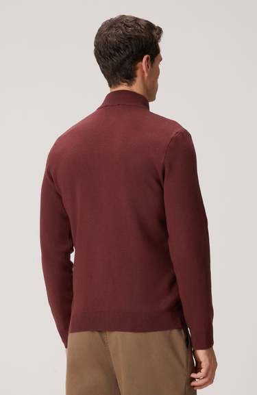  Network Erkek Bordo Yakası Fermuarlı Triko Kazak