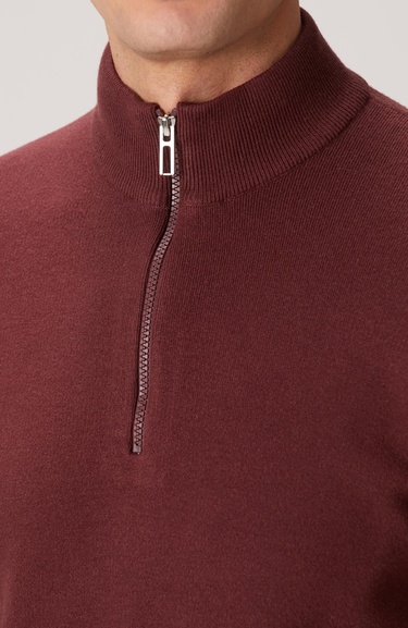  Network Erkek Bordo Yakası Fermuarlı Triko Kazak