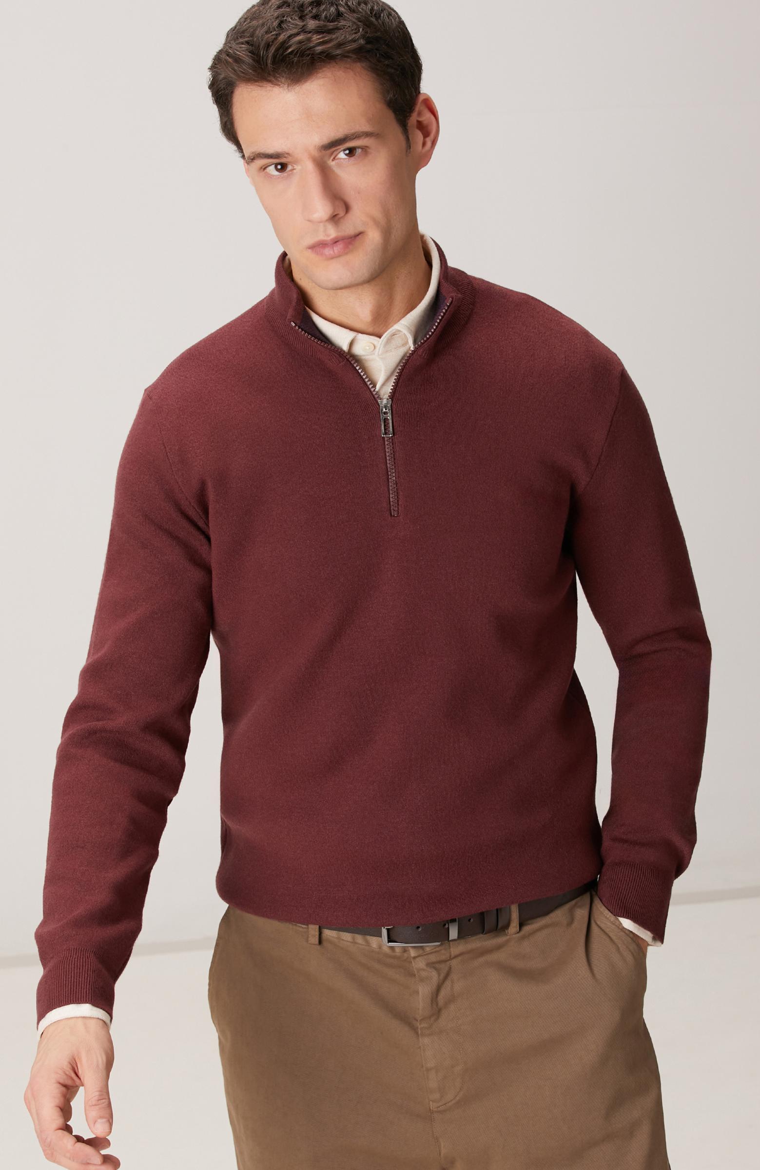  Network Erkek Bordo Yakası Fermuarlı Triko Kazak