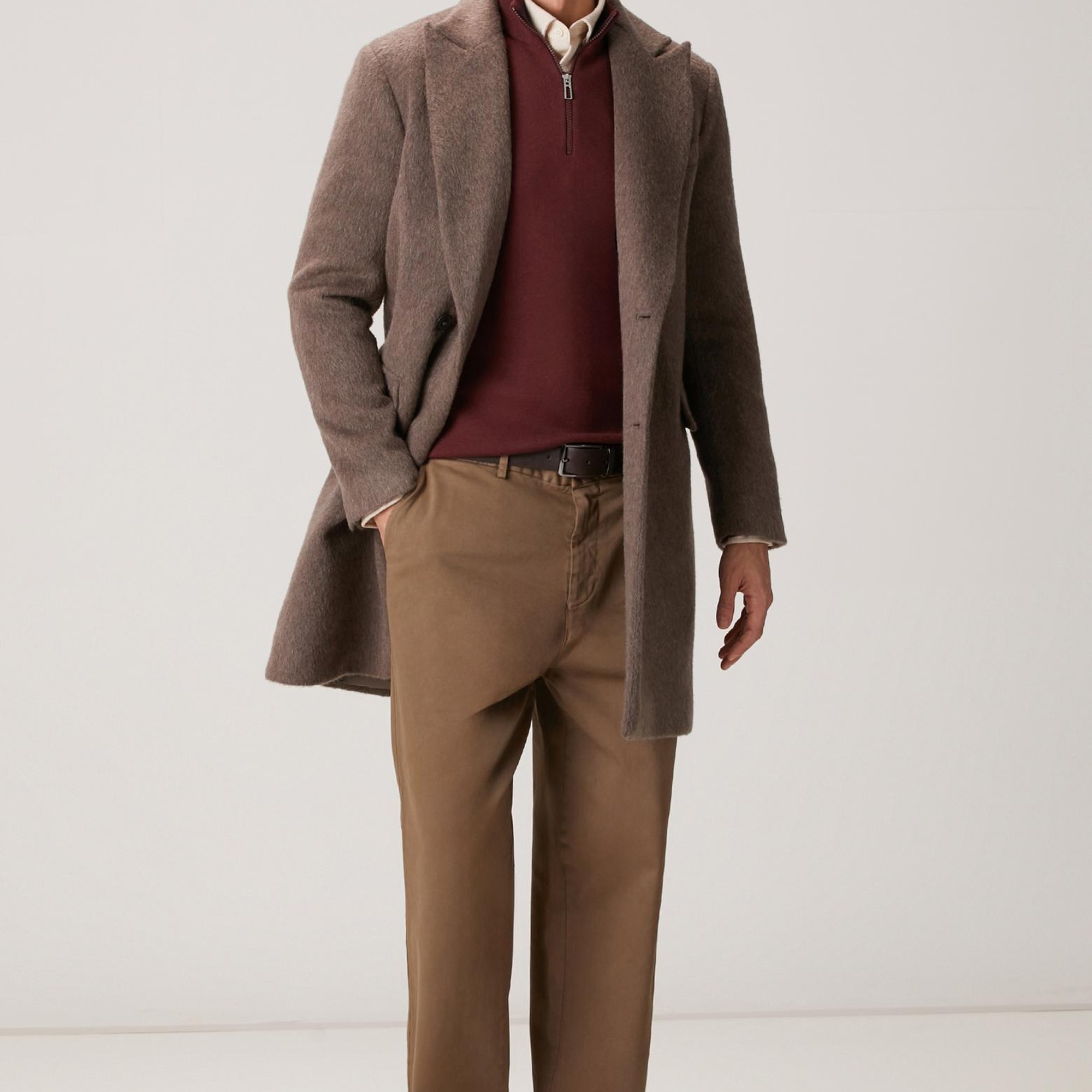 Network Erkek Bordo Yakası Fermuarlı Triko Kazak