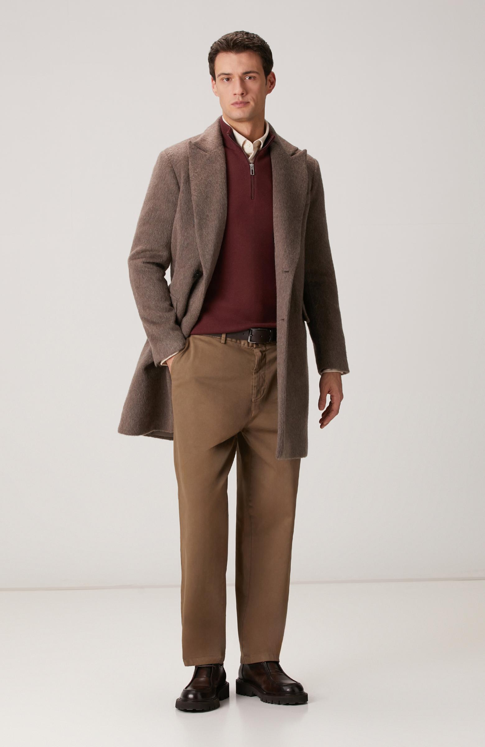  Network Erkek Bordo Yakası Fermuarlı Triko Kazak