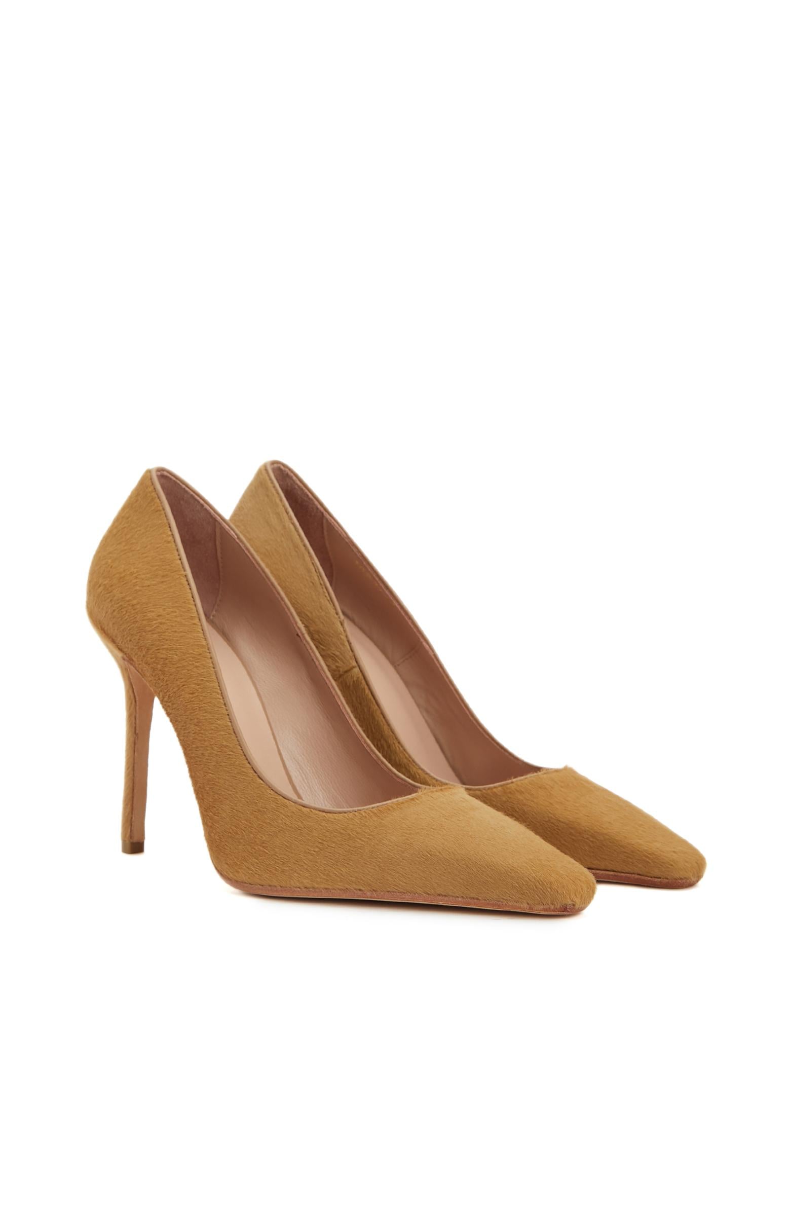  Network Kadın Camel Tay Tüyü Topuklu Ayakkabı