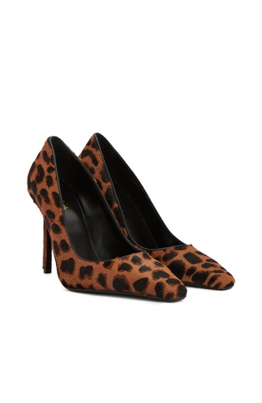  Network Kadın Leopar Desenli Tay Tüyü Topuklu Ayakkabı