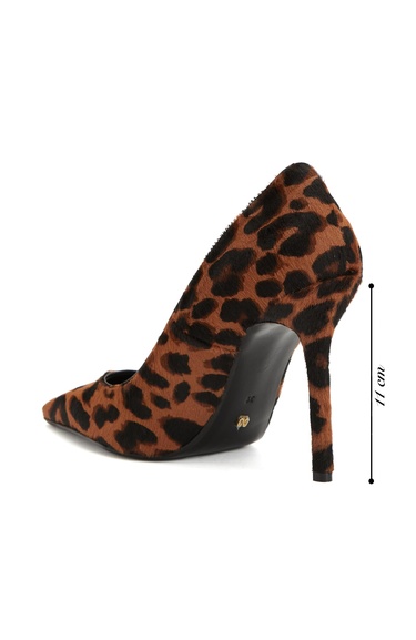  Network Kadın Leopar Desenli Tay Tüyü Topuklu Ayakkabı