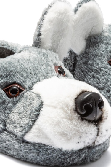  Husky Erkek Hayvanlı Panduf Gri 41/46