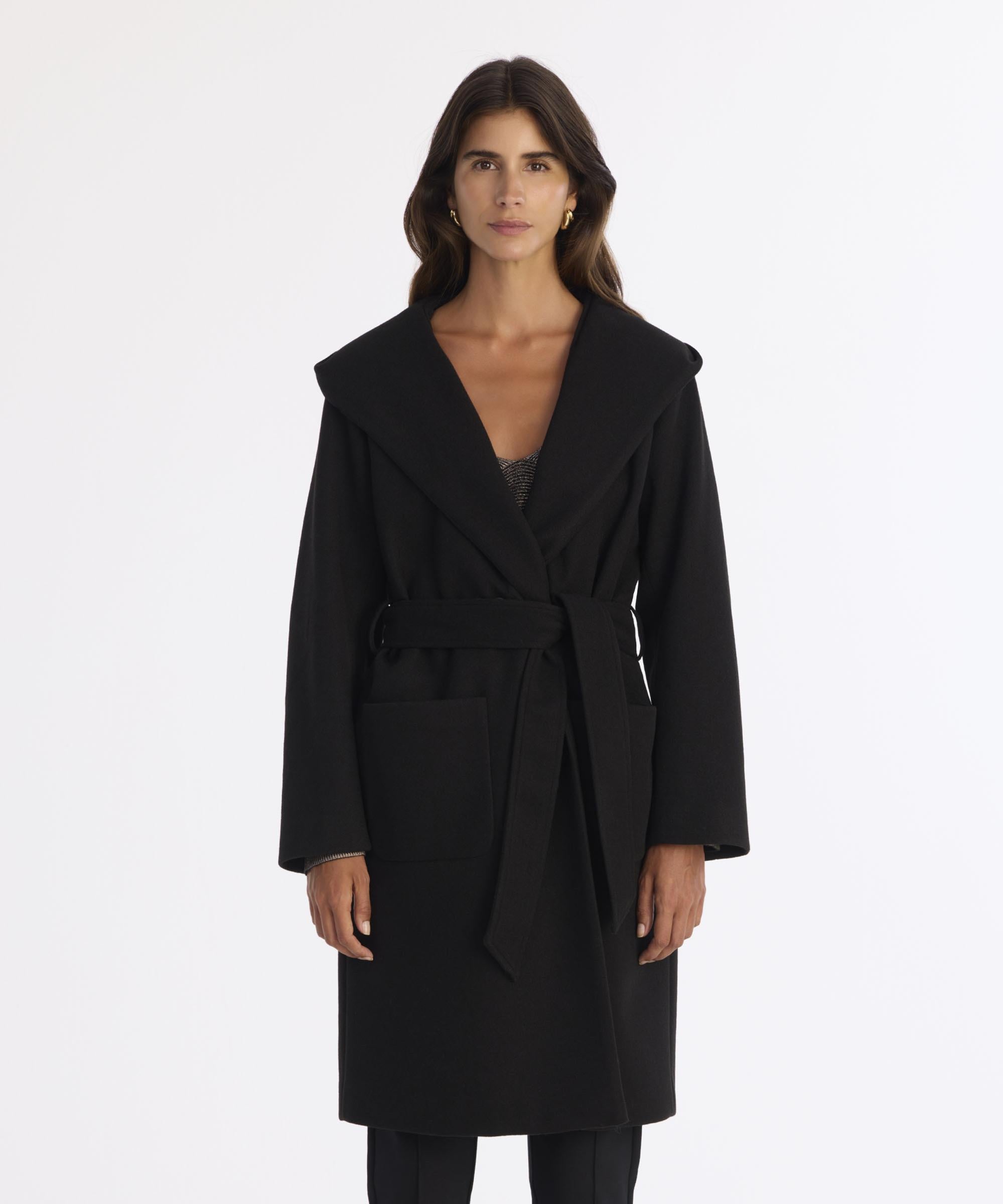  YARGICI Kapüşonlu Ve Kemerli Uzun Palto