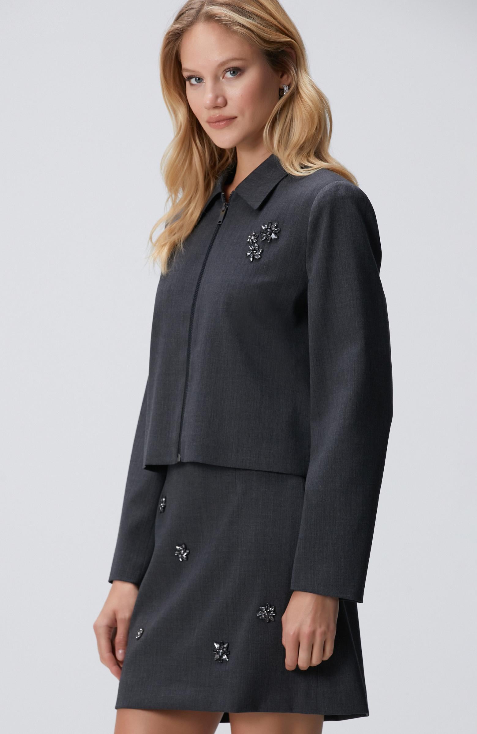 Network Kadın Koyu Gri Yün Karışımlı Ceket