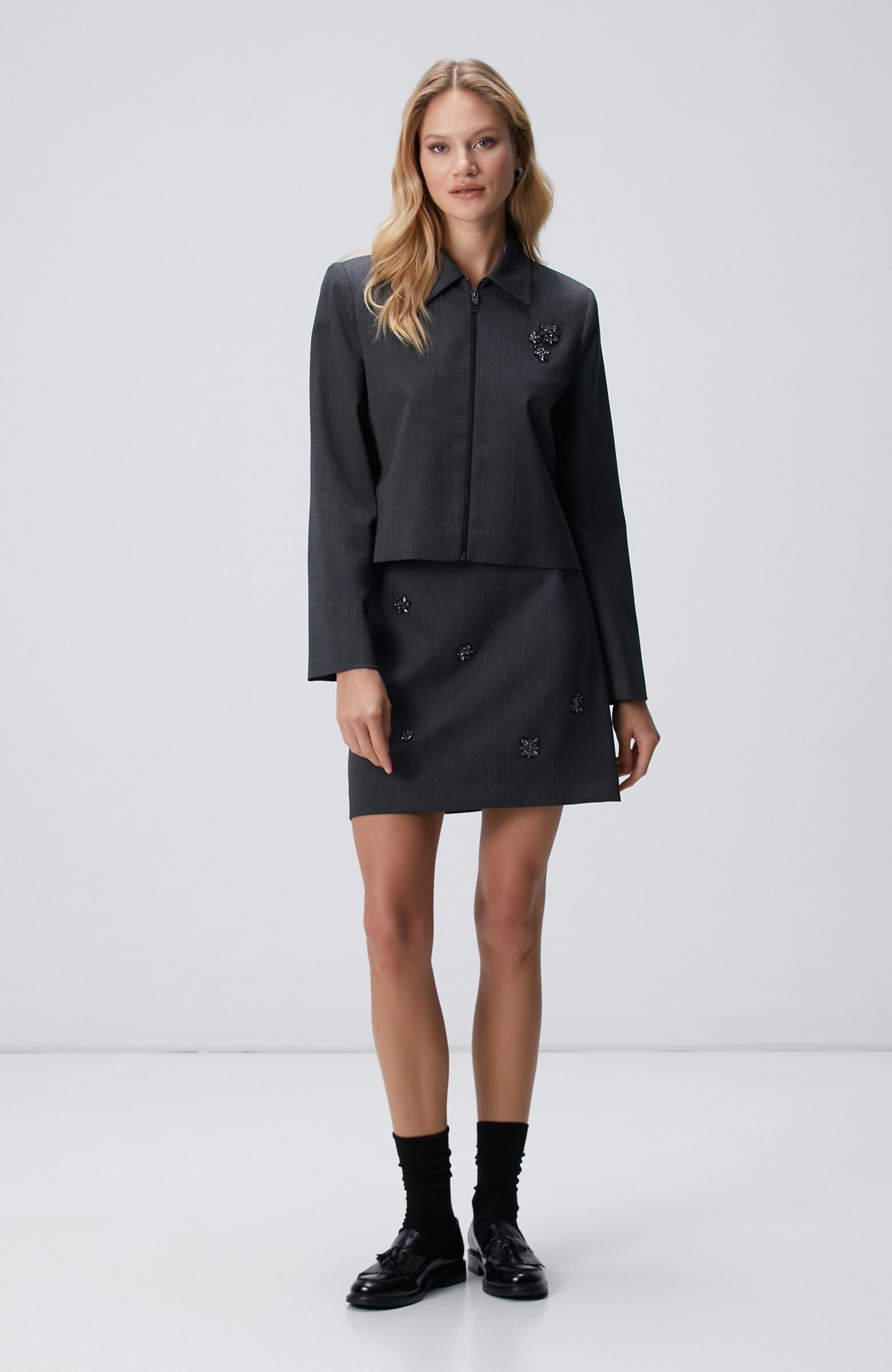  Network Kadın Koyu Gri Yün Karışımlı Ceket