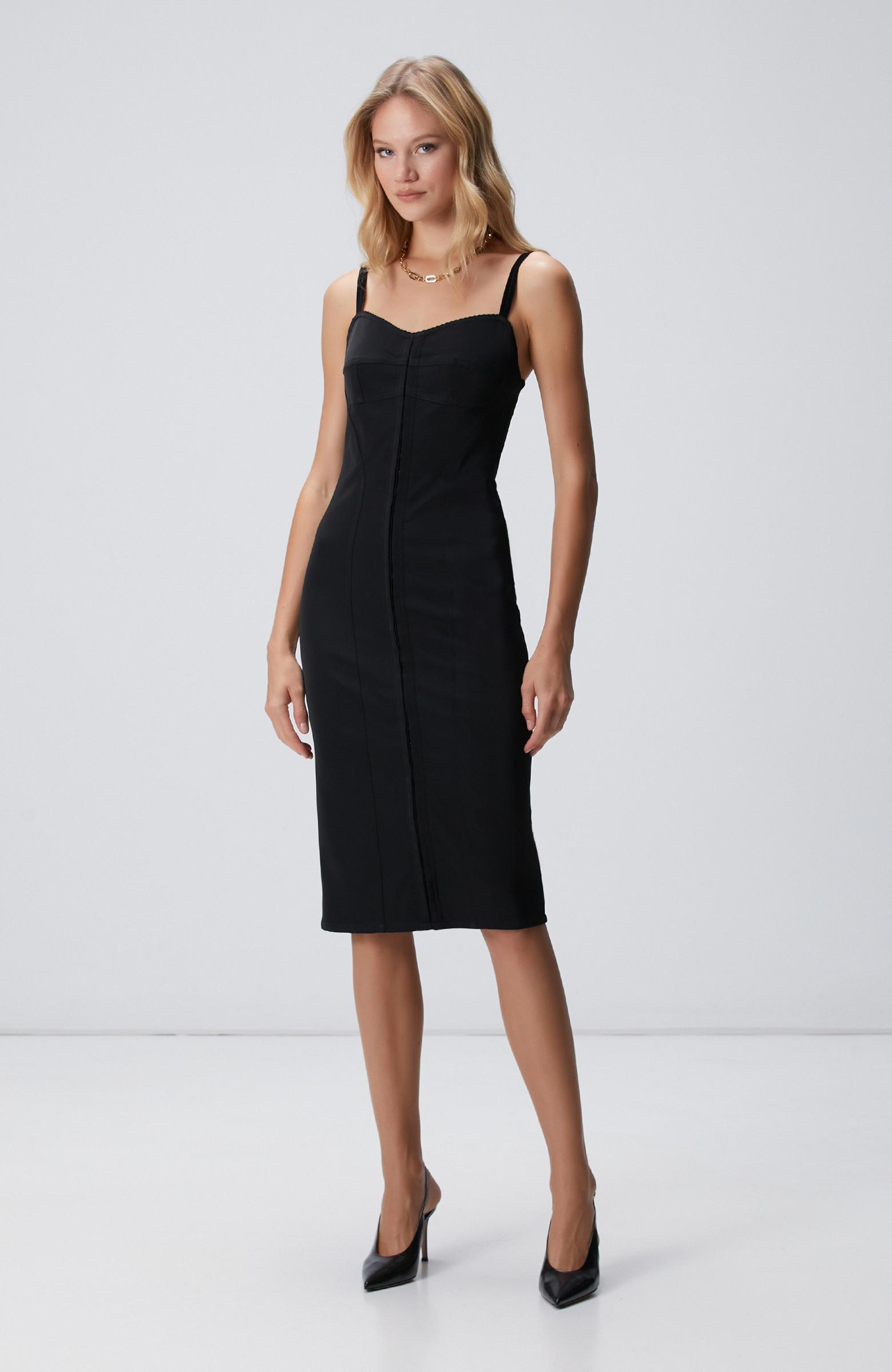 Network Kadın Siyah Askılı Midi Korse Elbise