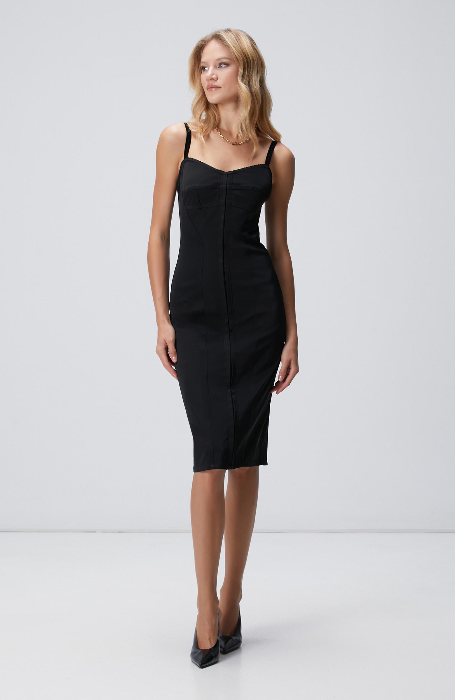 Network Kadın Siyah Askılı Midi Korse Elbise