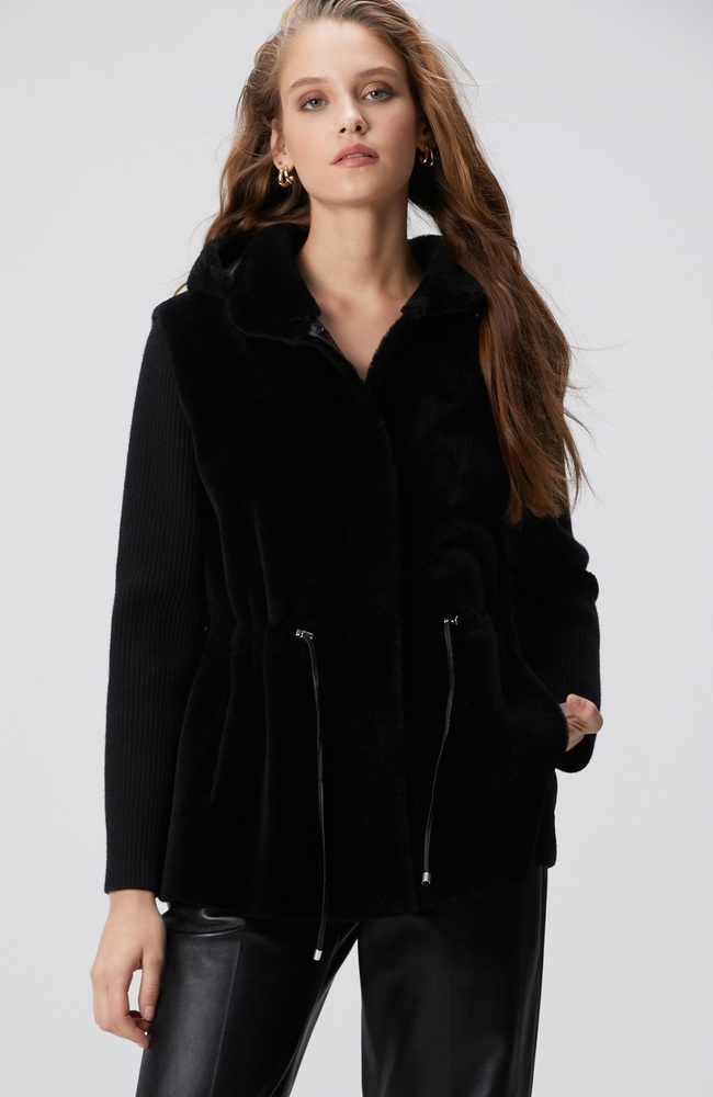  Network Kadın Siyah Kolları Trikolu Deri Kaban