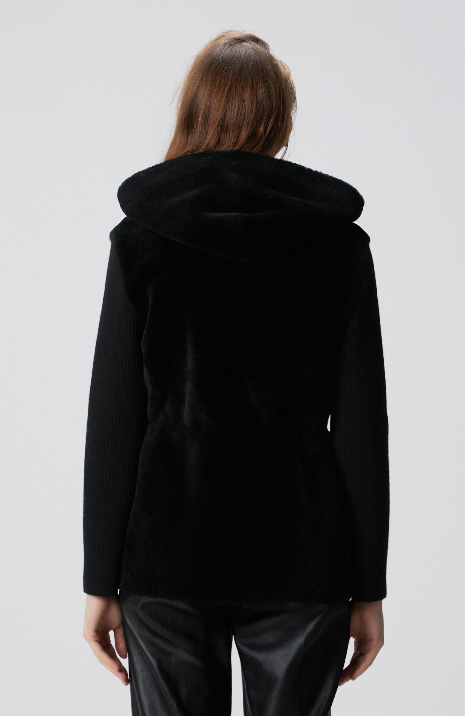 Network Kadın Siyah Kolları Trikolu Deri Kaban