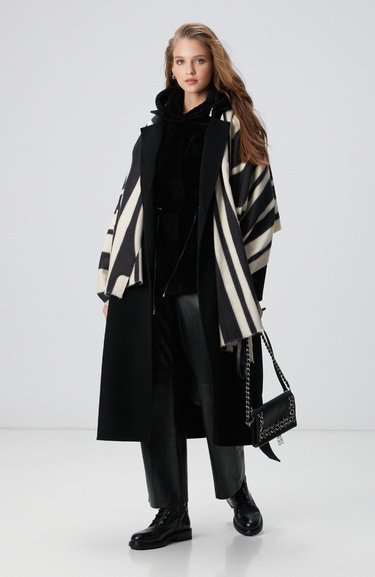  Network Kadın Siyah Kolları Trikolu Deri Kaban