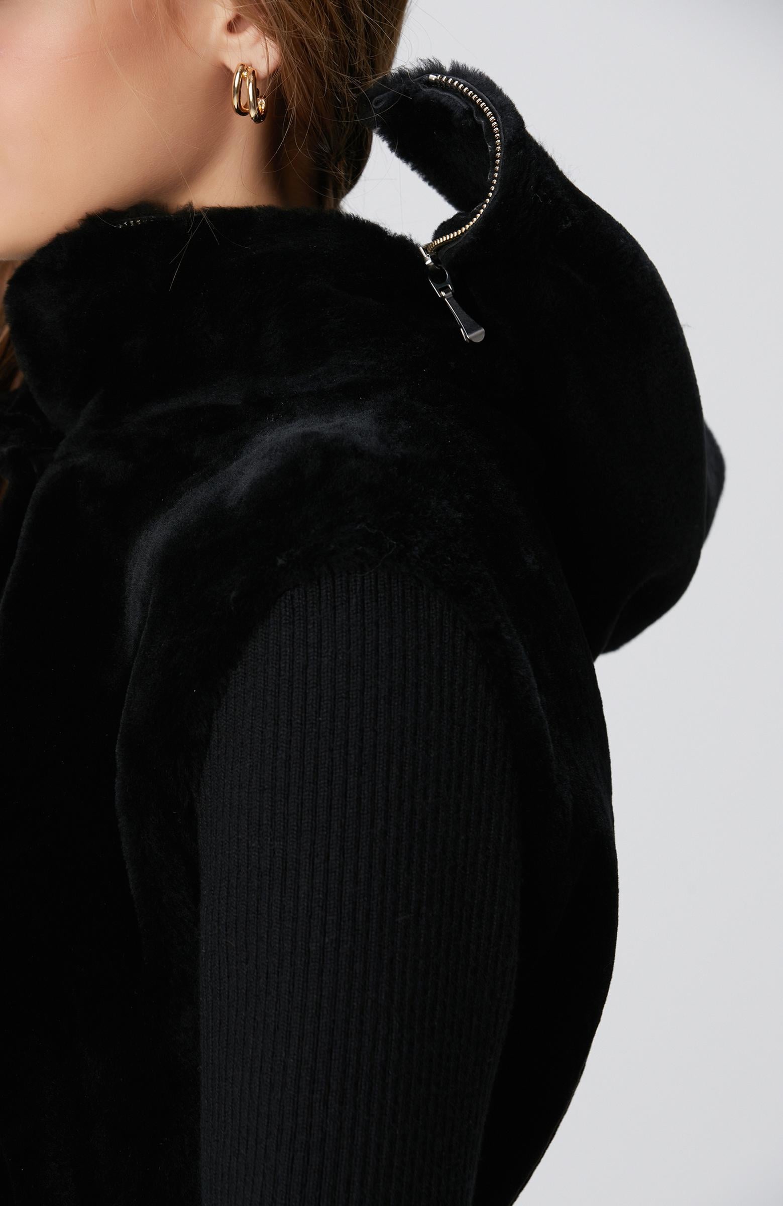 Network Kadın Siyah Kolları Trikolu Deri Kaban