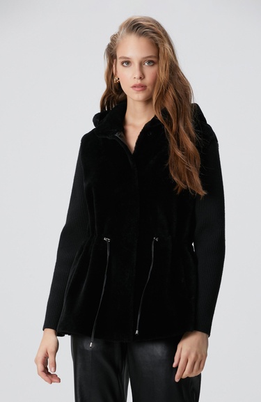  Network Kadın Siyah Kolları Trikolu Deri Kaban