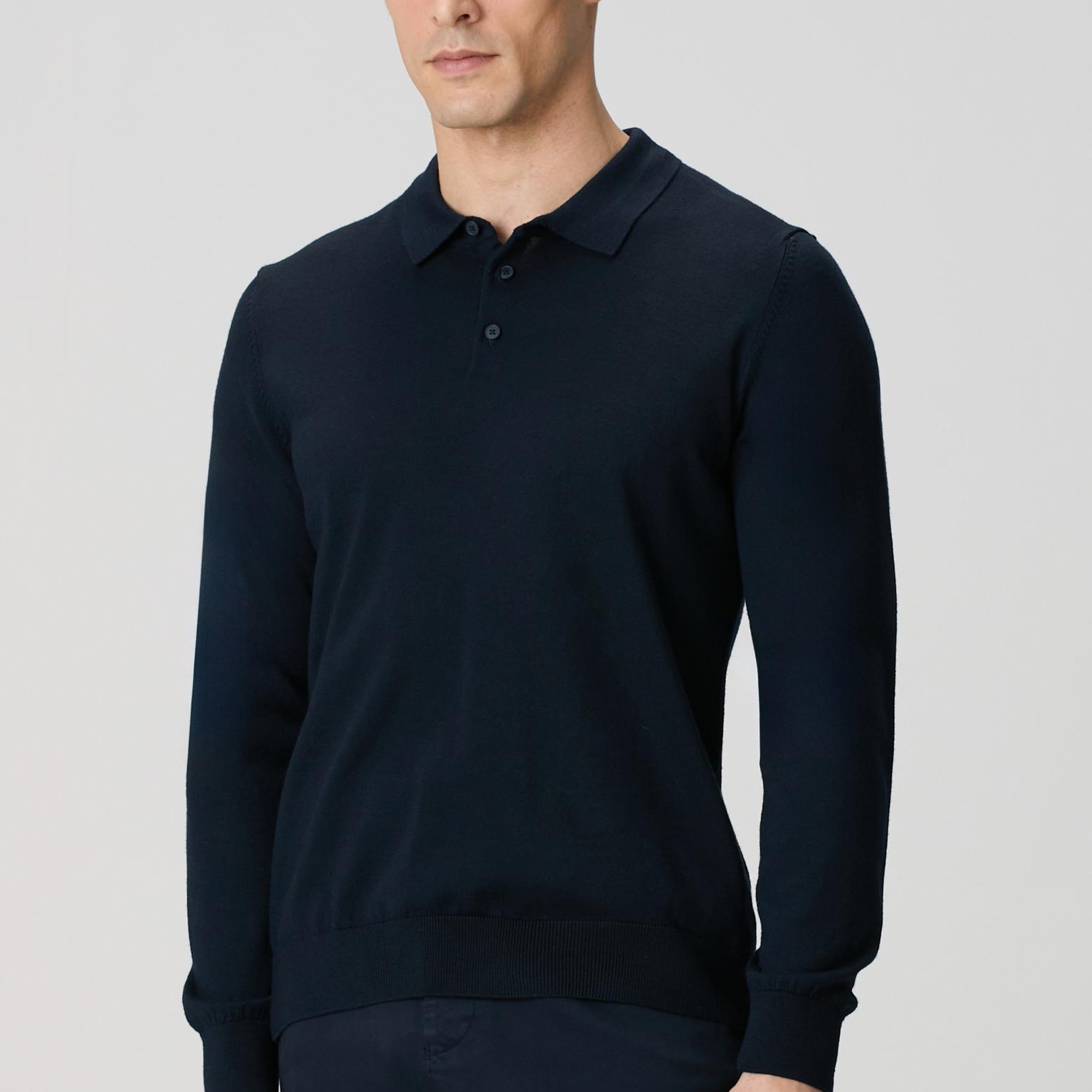 Network Erkek Lacivert Polo Yaka Yün Karışımlı Triko Kazak