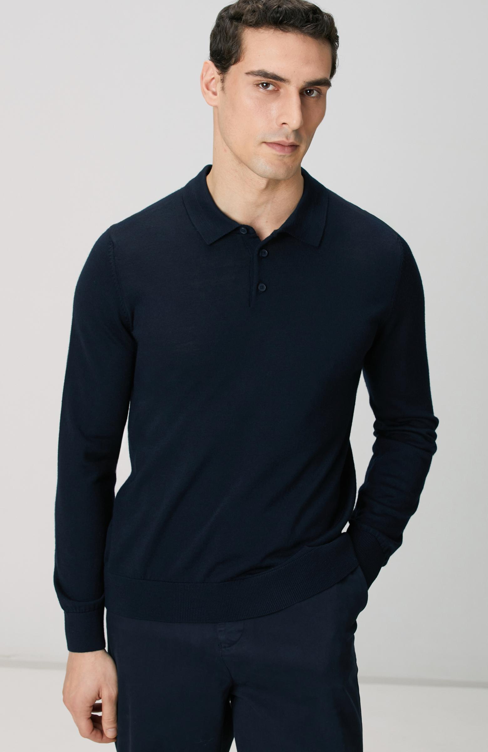  Network Erkek Lacivert Polo Yaka Yün Karışımlı Triko Kazak