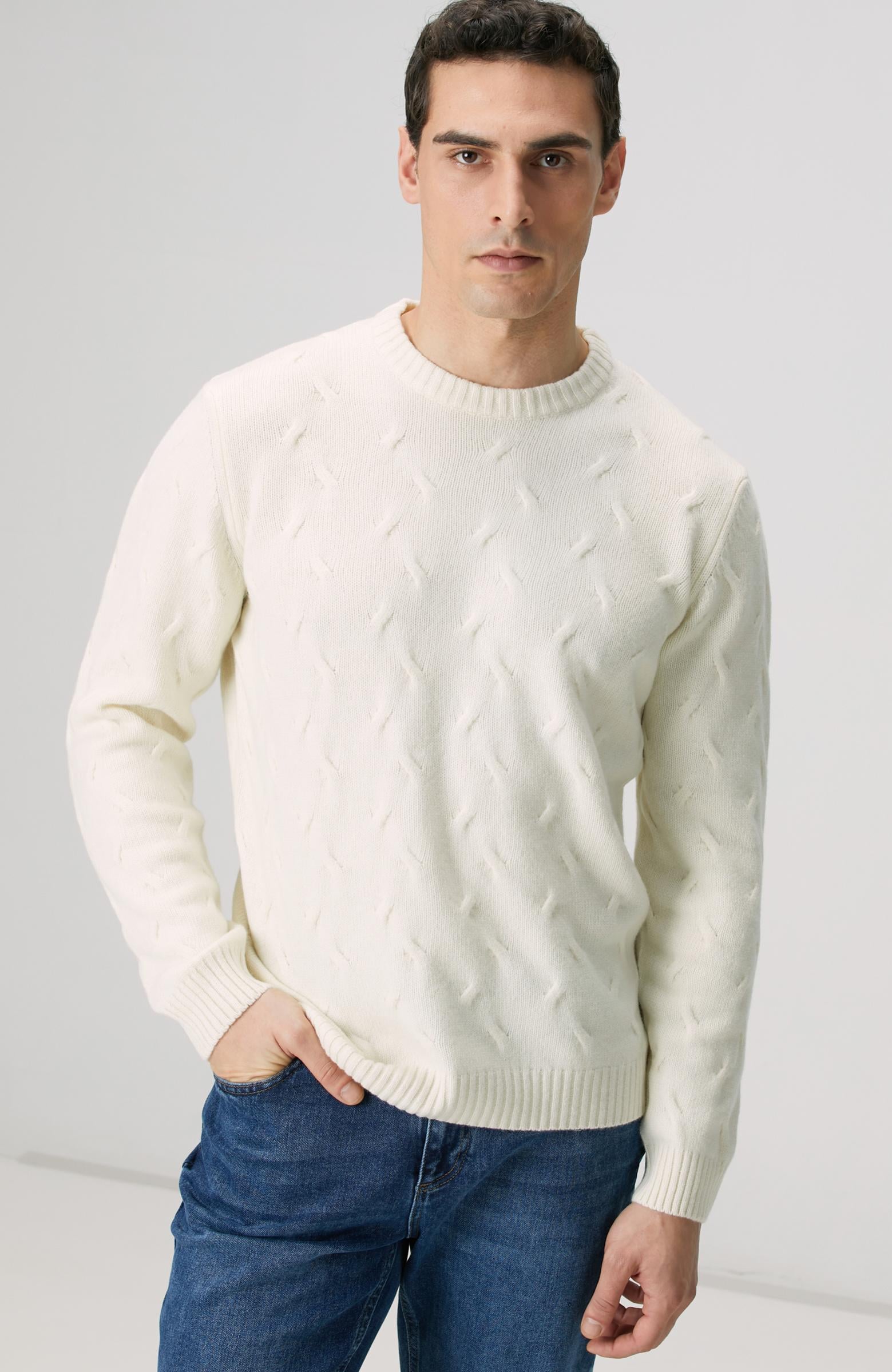 Network Erkek Limited Kırık Beyaz Yün Kaşmir Karışımlı Triko