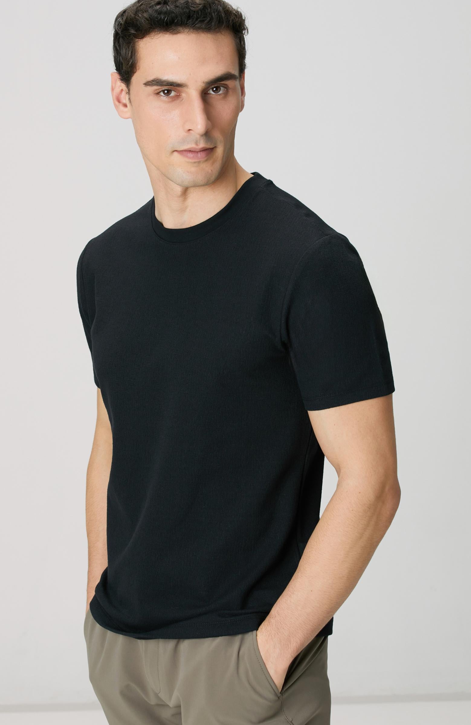 Network Erkek Siyah Bisiklet Yaka Jakarlı T-shirt