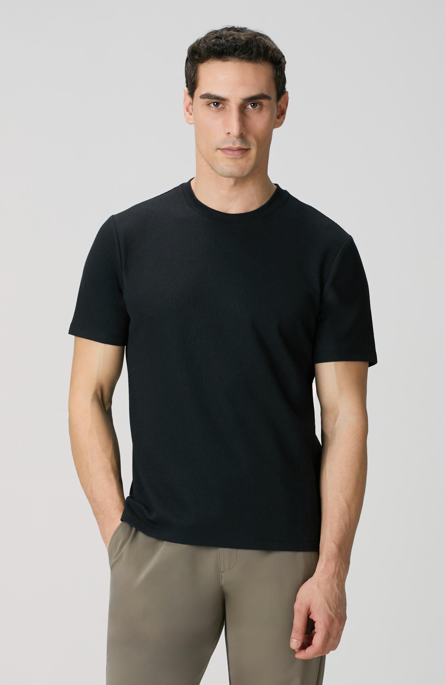  Network Erkek Siyah Bisiklet Yaka Jakarlı T-shirt