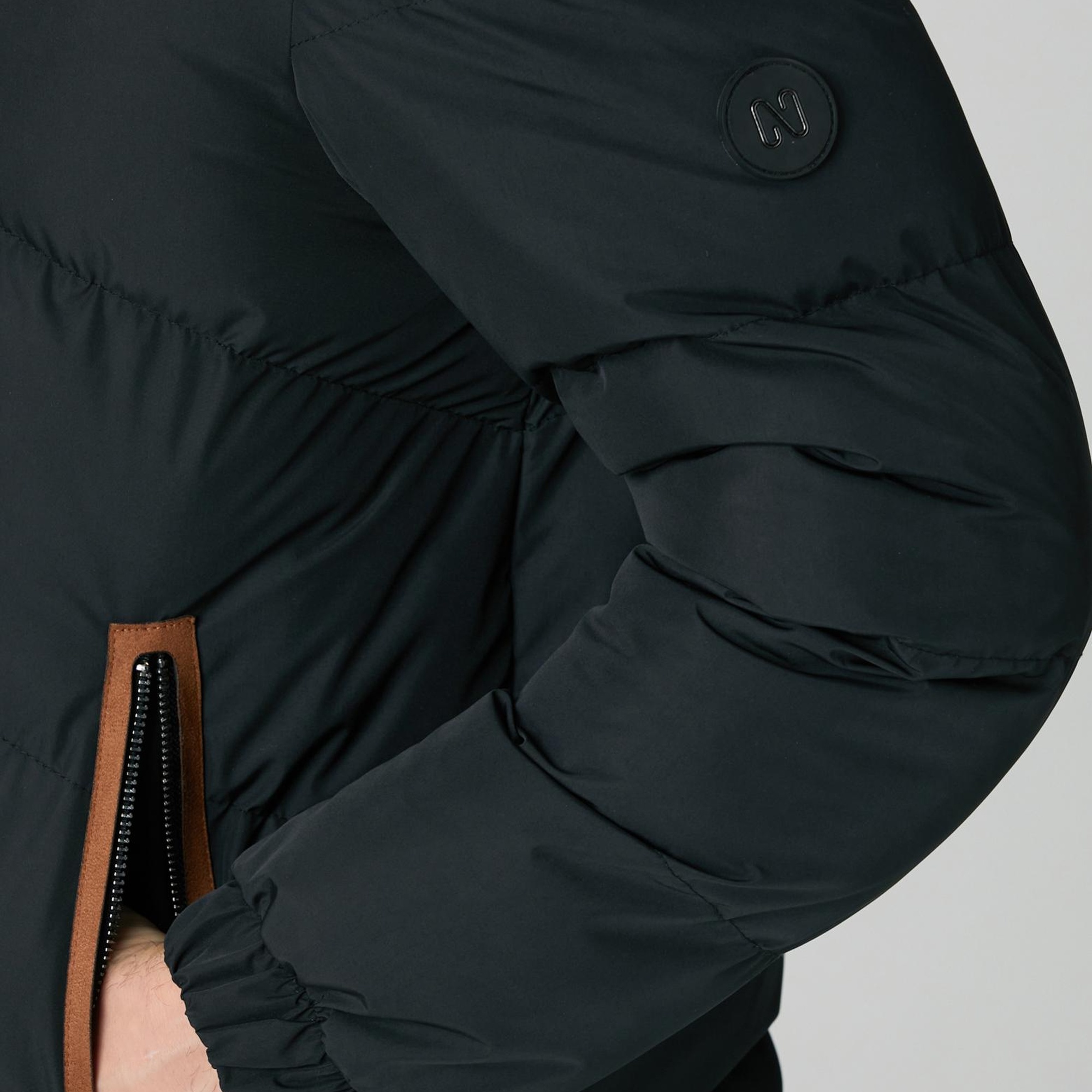 Network Erkek Siyah Su İtici Özellikli Deri Garnili Mont