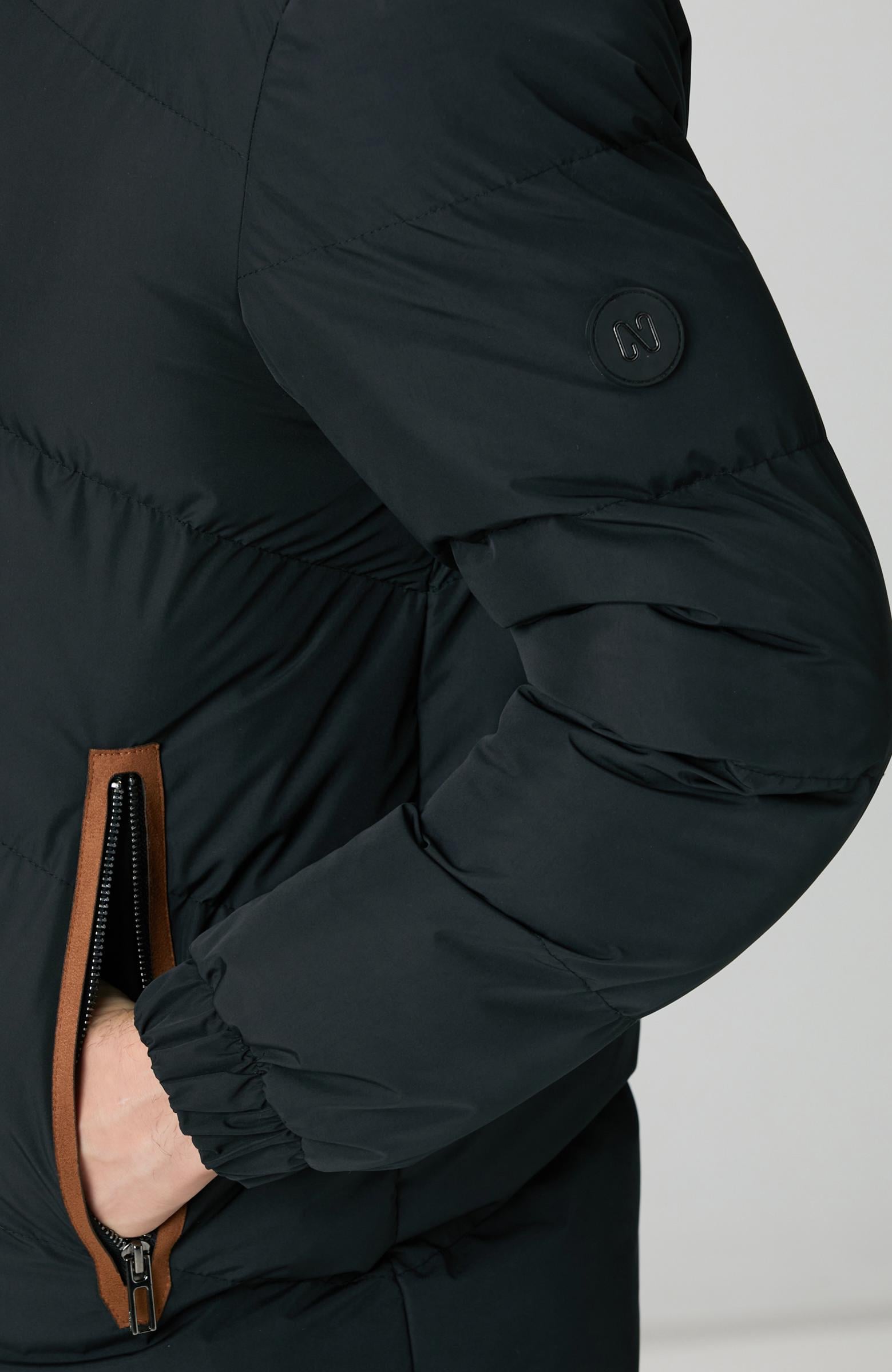  Network Erkek Siyah Su İtici Özellikli Deri Garnili Mont