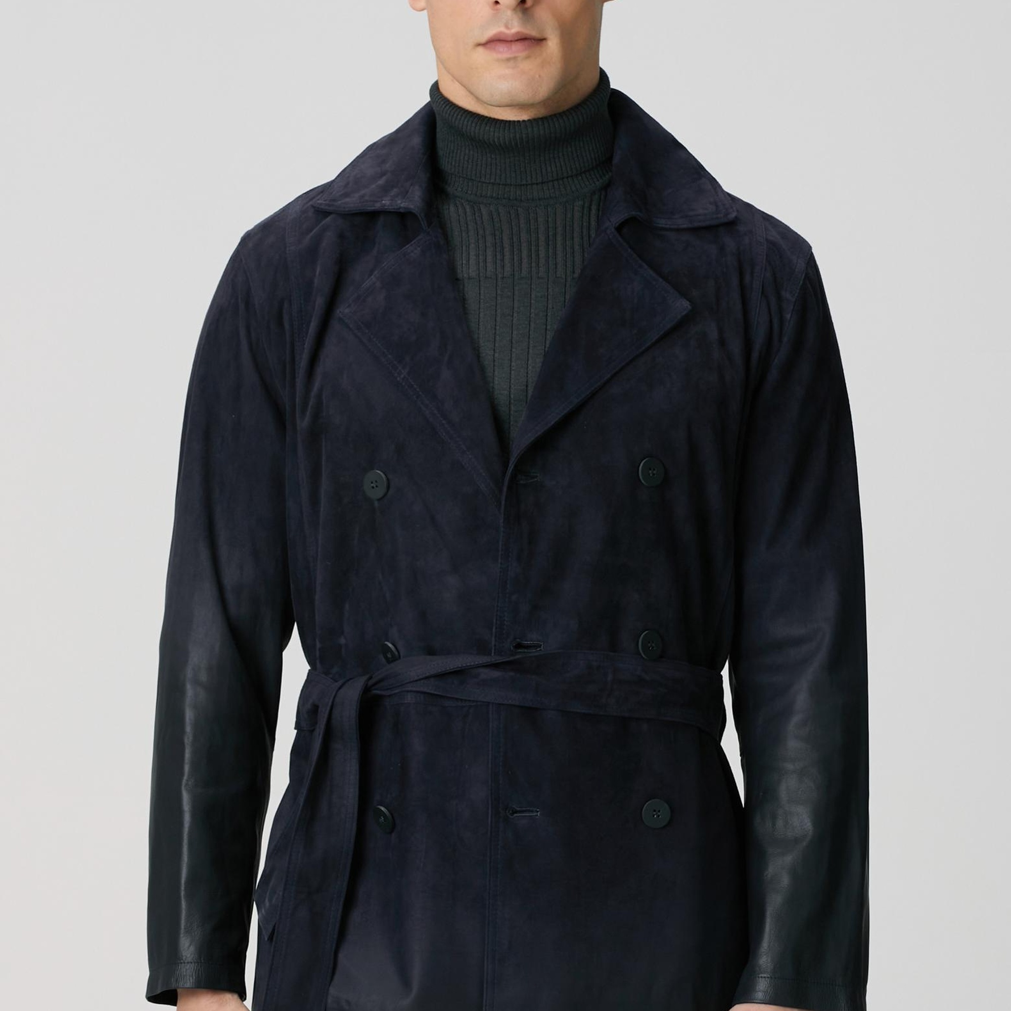 Network Erkek Lacivert Çift Taraflı Degrade Süet Pardesü