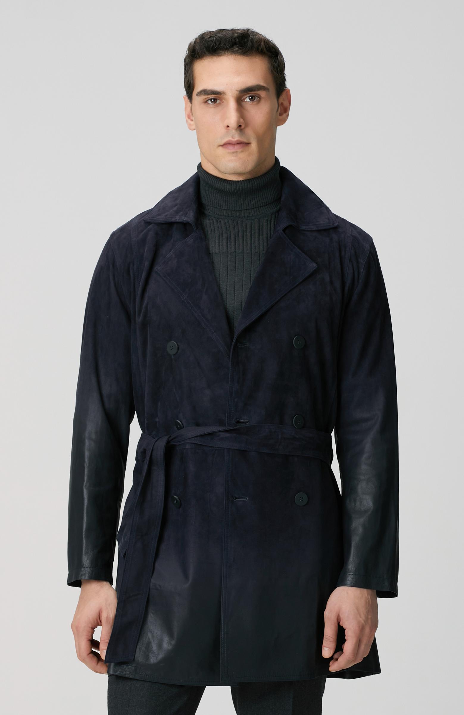  Network Erkek Lacivert Çift Taraflı Degrade Süet Pardesü