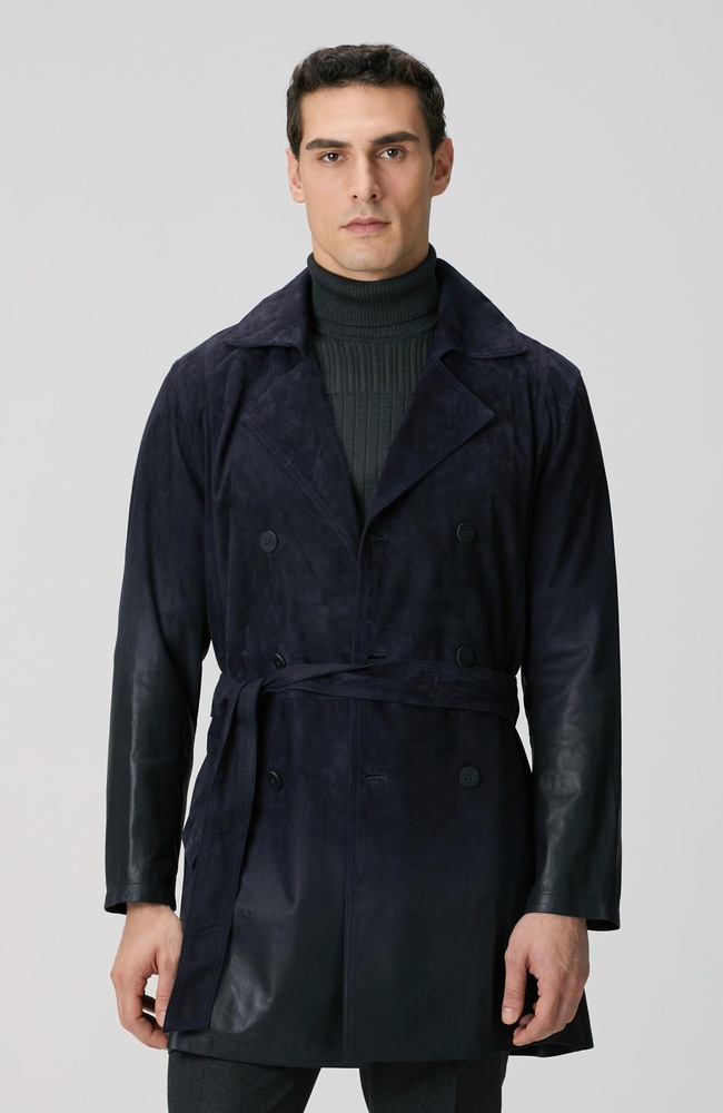  Network Erkek Lacivert Çift Taraflı Degrade Süet Pardesü