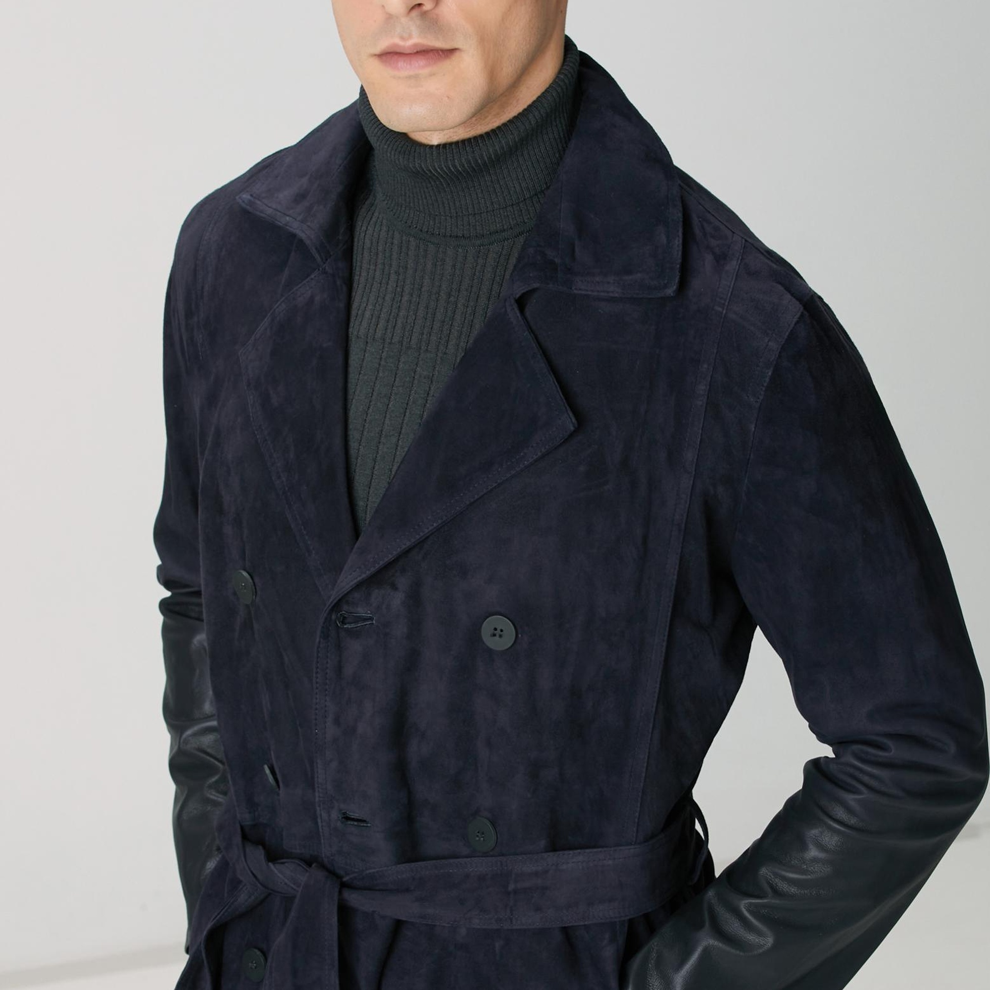 Network Erkek Lacivert Çift Taraflı Degrade Süet Pardesü