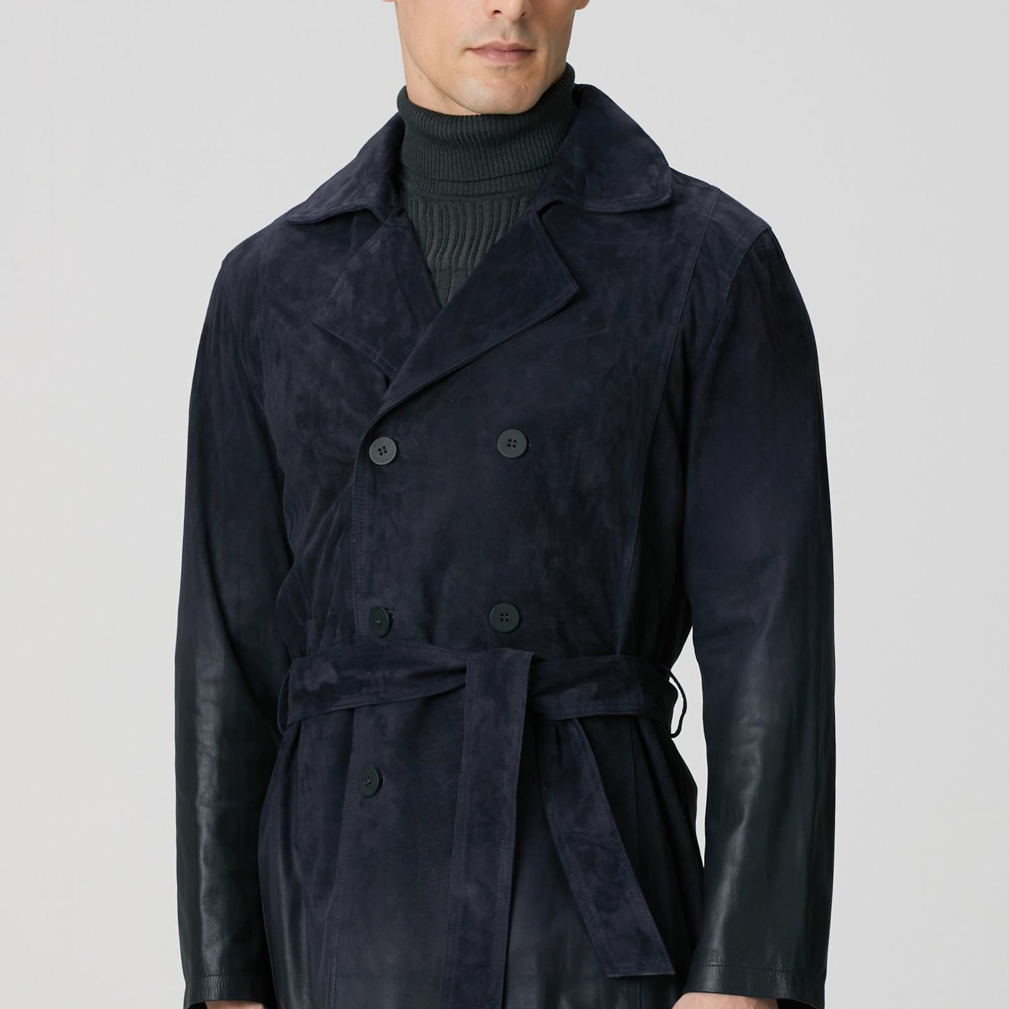 Network Erkek Lacivert Çift Taraflı Degrade Süet Pardesü