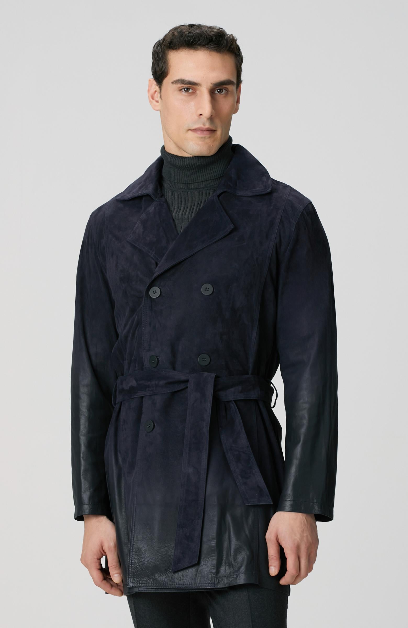  Network Erkek Lacivert Çift Taraflı Degrade Süet Pardesü