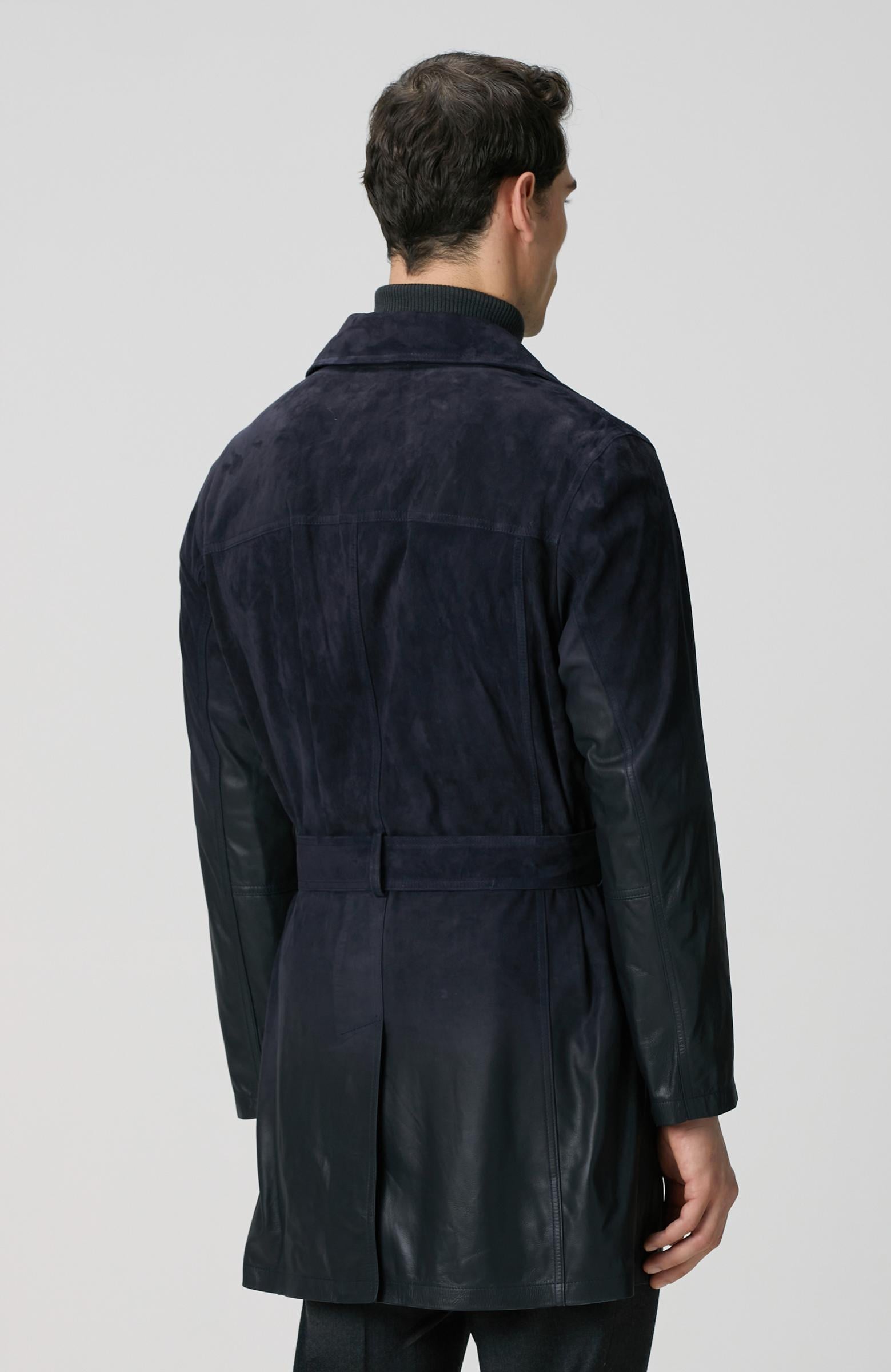  Network Erkek Lacivert Çift Taraflı Degrade Süet Pardesü