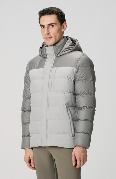  Network Erkek Gri Kapüşonlu Ray Kapitoneli Casual Kaban