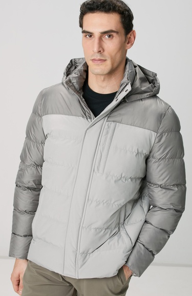  Network Erkek Gri Kapüşonlu Ray Kapitoneli Casual Kaban