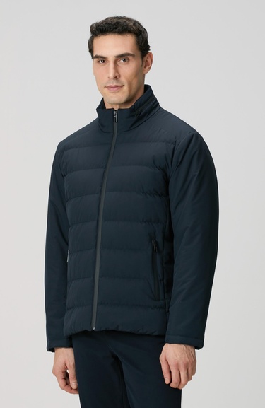  Network Erkek Lacivert Su Geçirmez Fermuarlı Casual Kaban