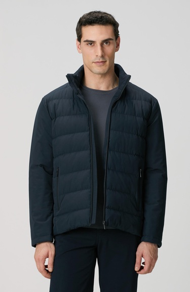  Network Erkek Lacivert Su Geçirmez Fermuarlı Casual Kaban