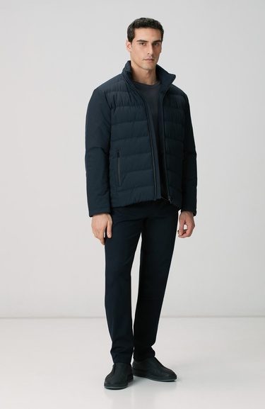  Network Erkek Lacivert Su Geçirmez Fermuarlı Casual Kaban