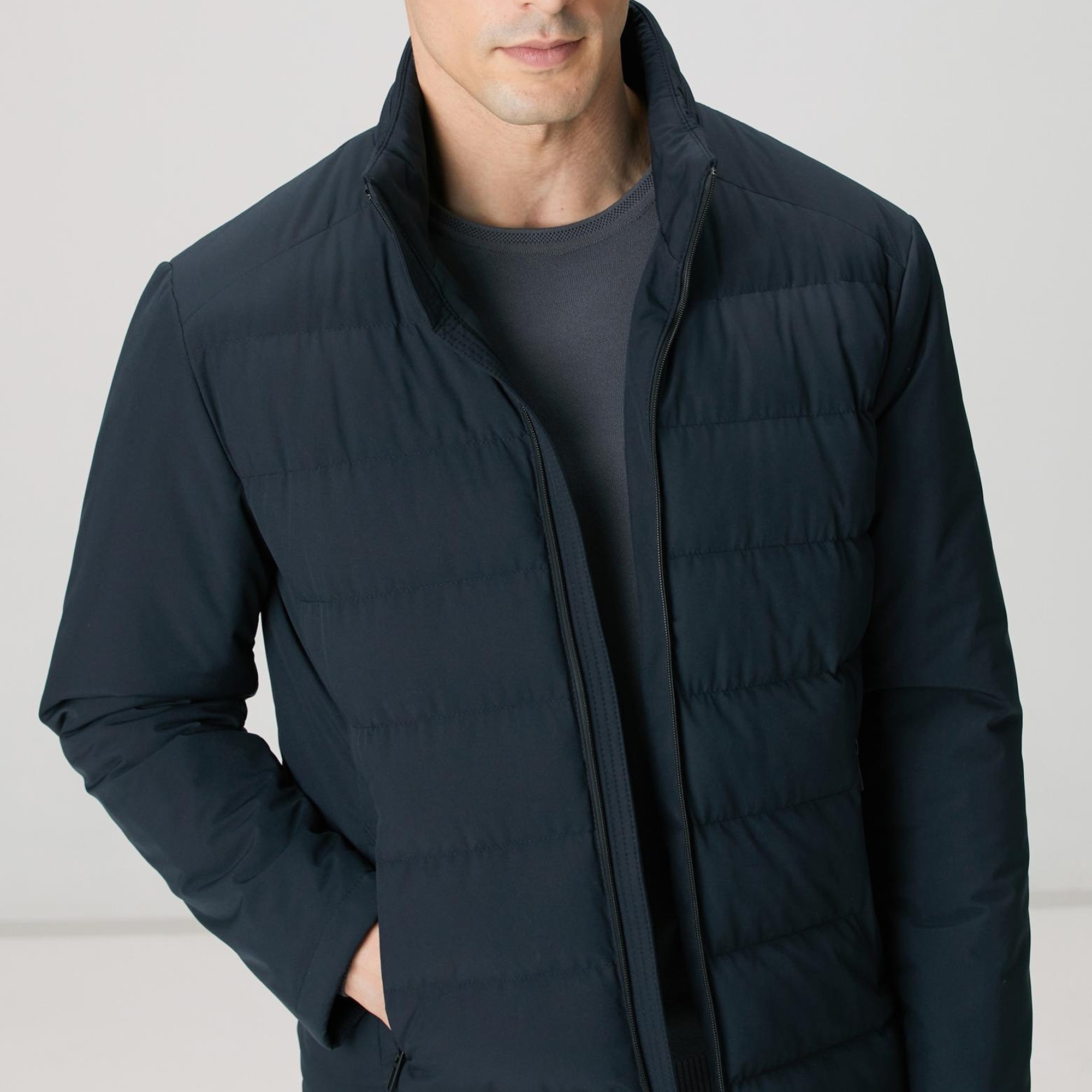 Network Erkek Lacivert Su Geçirmez Fermuarlı Casual Kaban