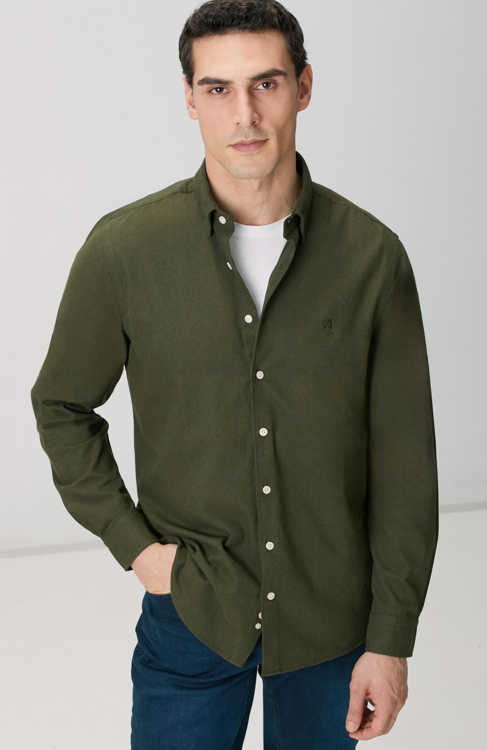 Network Erkek Haki Flanel Cotton Gömlek