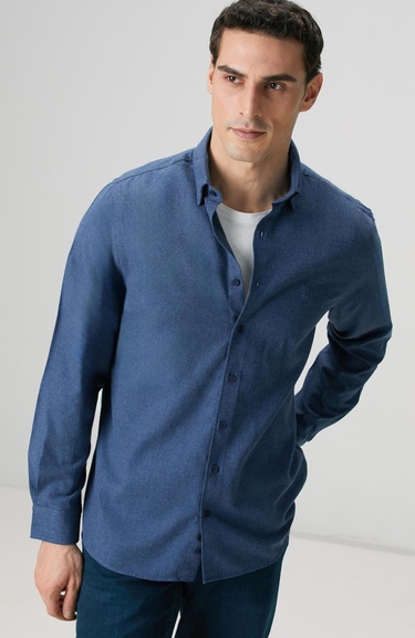  Network Erkek İndigo Flanel Cotton Gömlek