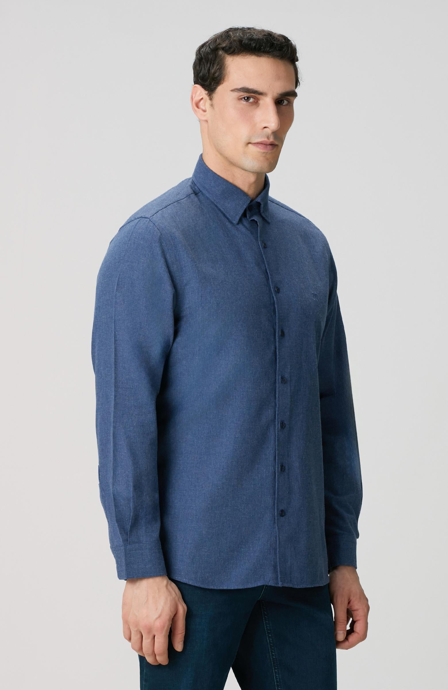  Network Erkek İndigo Flanel Cotton Gömlek