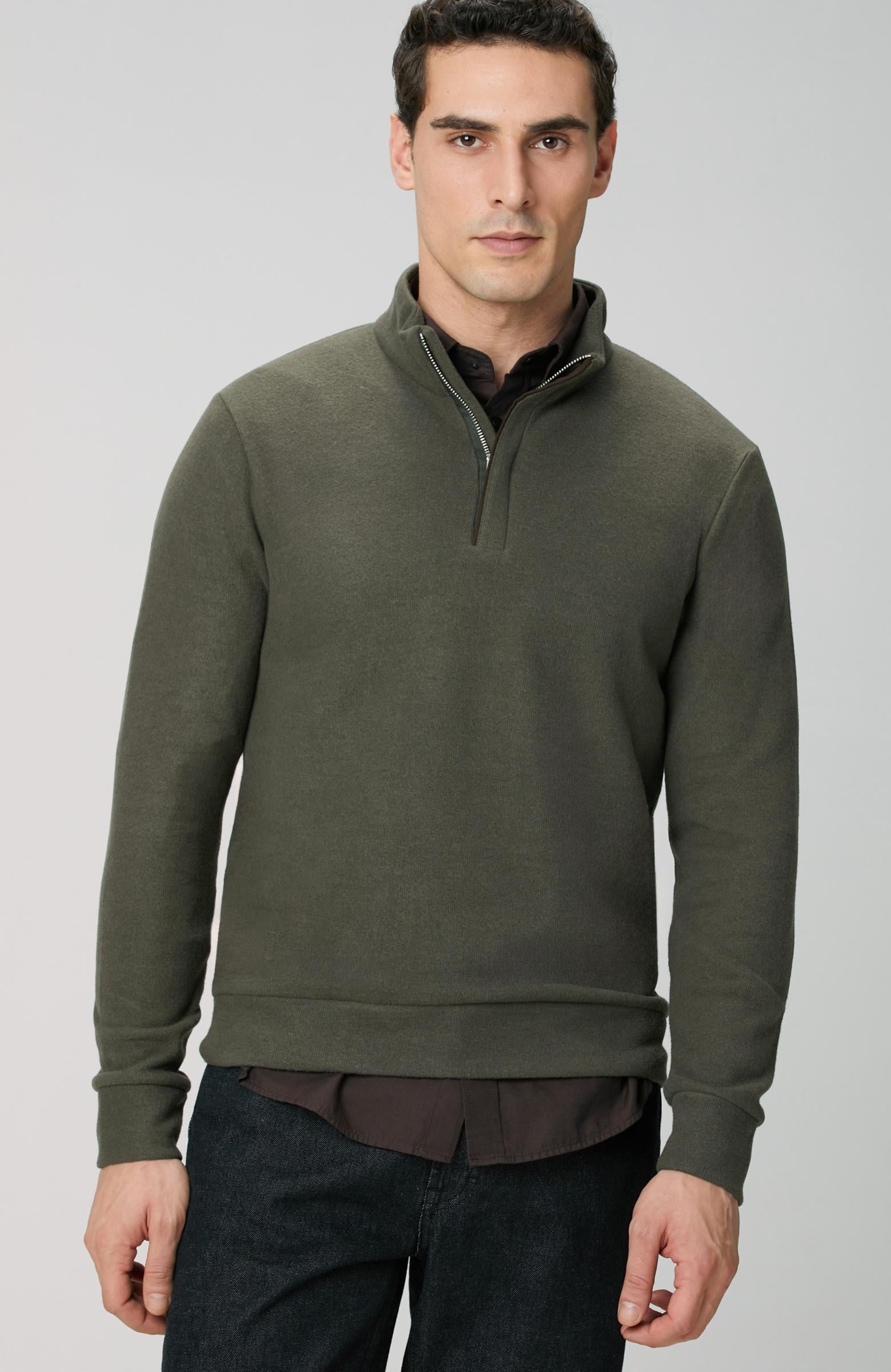 Network Erkek Haki Süet Garni Detaylı Sweatshirt