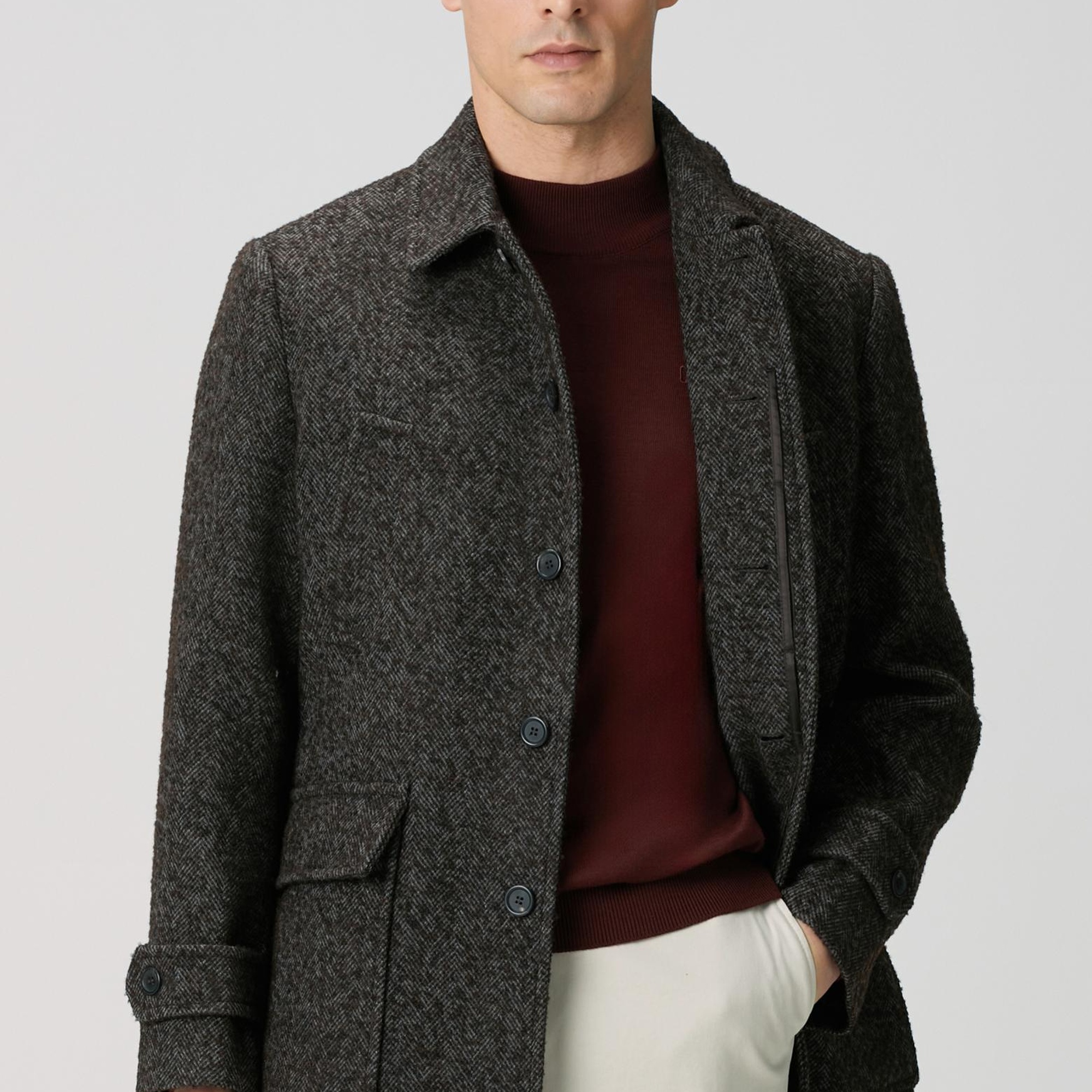 Network Erkek Kahverengi Yün Karışımlı Kaban