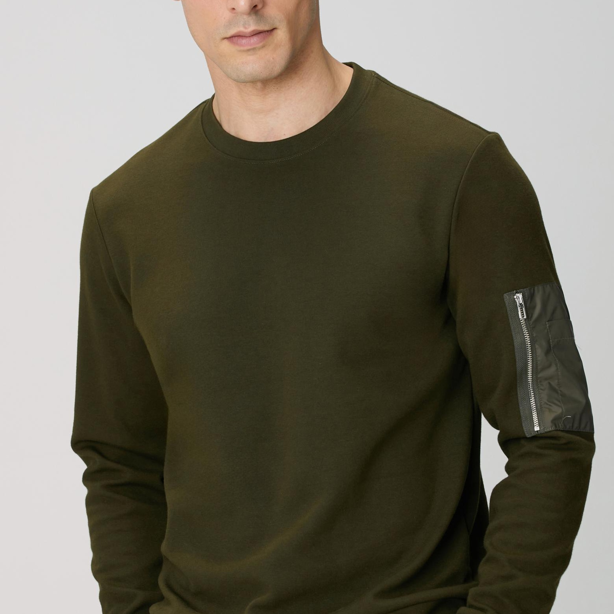 Network Erkek Haki Fermuar Detaylı Sweatshirt