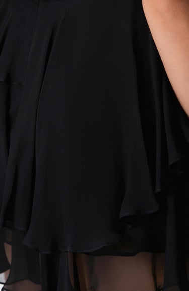  Network Kadın Siyah Şifon Volanlı Mini Etek
