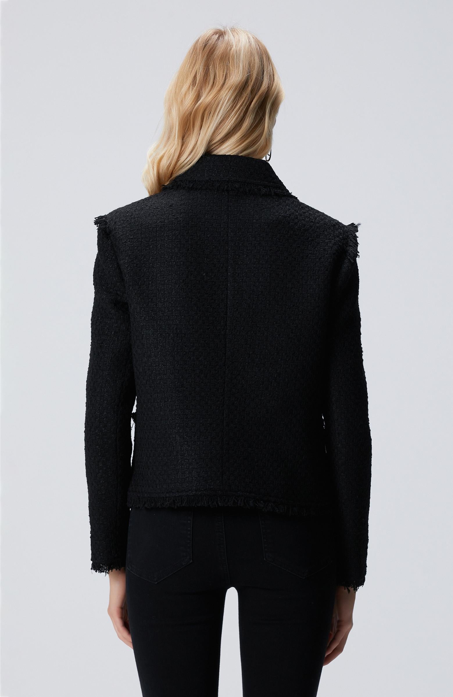  Network Kadın Siyah Fermuarlı Püskül Detaylı Tweed Ceket